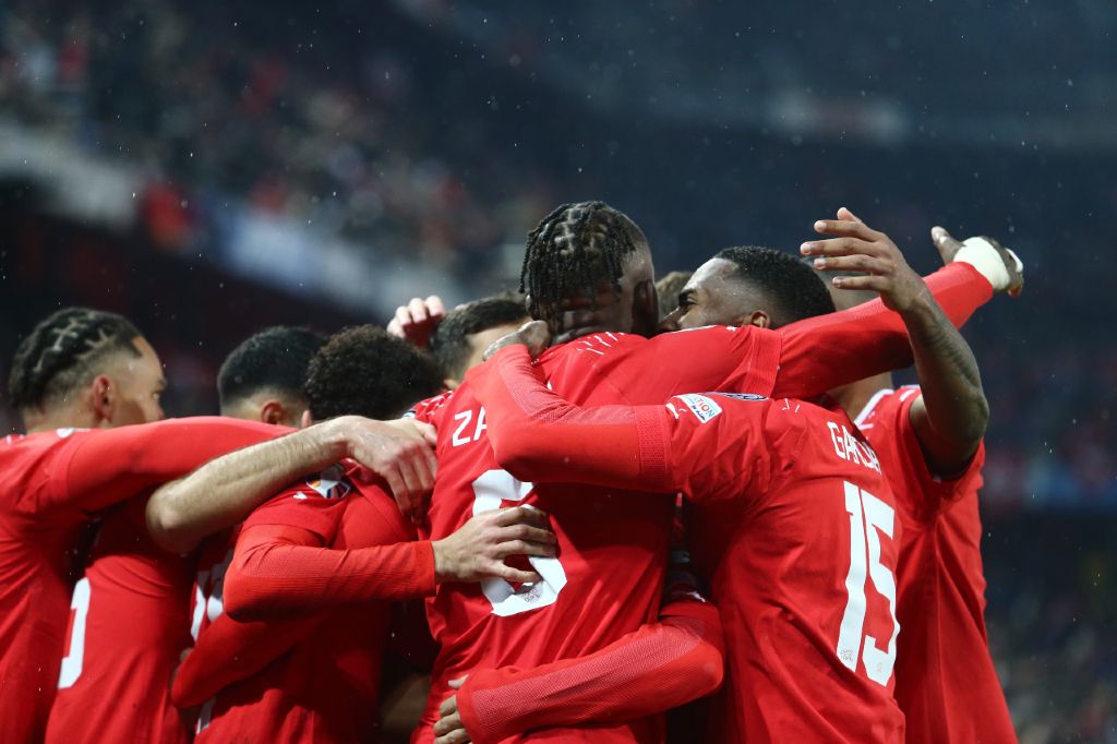 I giocatori della Svizzera esultano nel match di Qualificazione a Euro2024